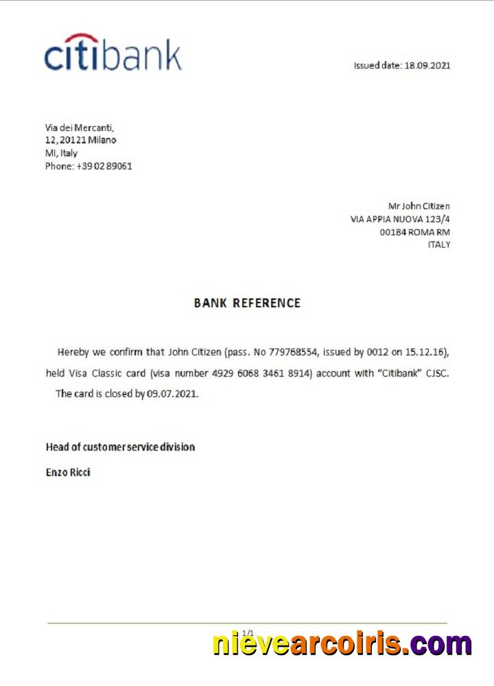 Italy Citibank closure reference
